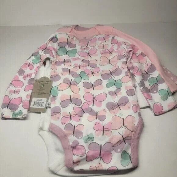Honest baby long sleeve butterfly body suit 6-9 month girl 4pc set, Nwt 4 pack - Picture 1 of 6